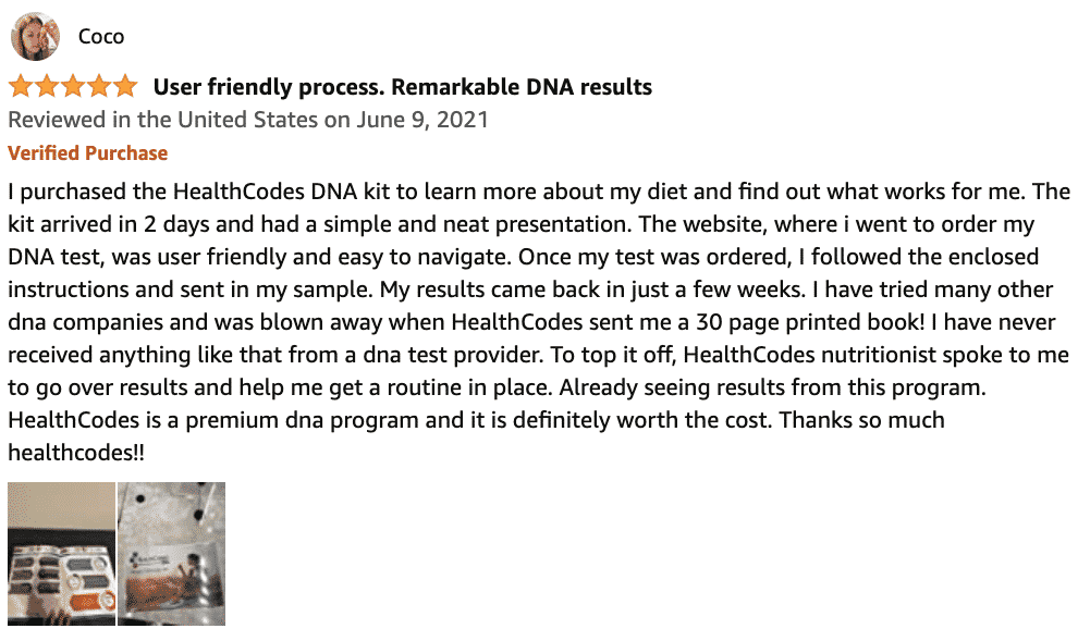Amazon Client Review Detailed - HealthCodes DNA™ - Precision Nutrition & Fitness DNA Test Kits